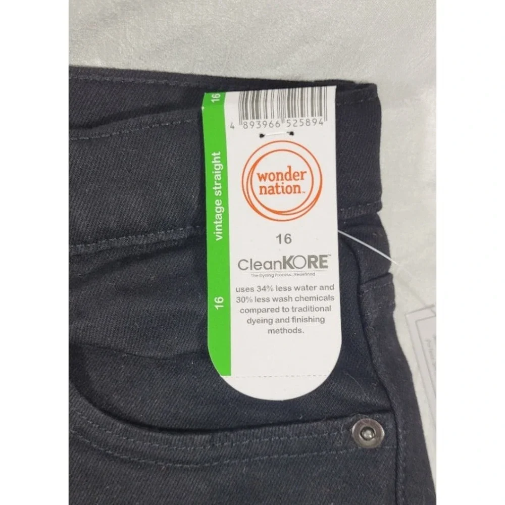 Wonder Nation CleanKore Boy's Vintage Straight Leg Denim Jeans - Black - Size 16